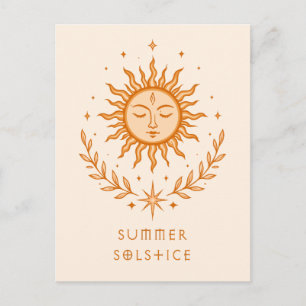 Summer Solstice Celestial Sun Face Botanical Art Postkarte