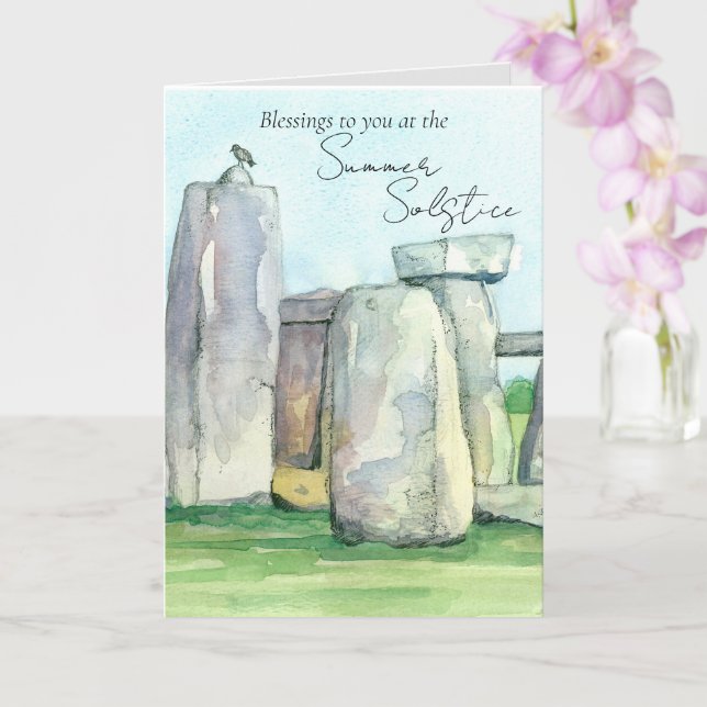 Summer Solstice Stonehenge England Rocks Blackbird Karte (Orchidee)