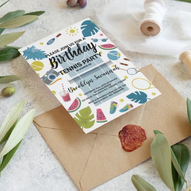 Summer Splash Birthday Tennis Party Postkarte (Von Creator hochgeladen)