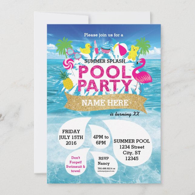 Summer Splash Pool Party Einladung 5 x 7 (Vorderseite)