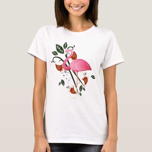 Summer Spring Blume mit rosa Flamingo T-Shirt (Vorderseite)