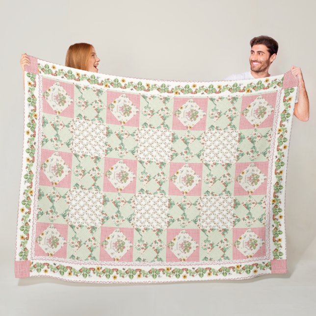 Summer Strawberries Gingham Floral Girls Bedroom Fleecedecke (Beispiel)