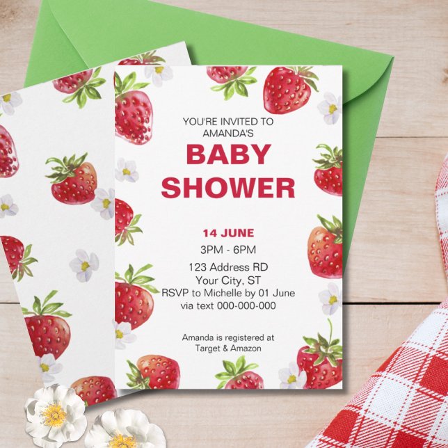 Summer Strawberry Frucht Niedlich Baby Dusche Einladung (Von Creator hochgeladen)