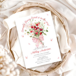 Summer Strawberry Pink Bow Baby Dusche Einladung