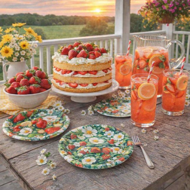 Summer Strawberry Red Fruit Paper Plate Pappteller (Von Creator hochgeladen)