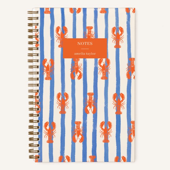 Summer Stripe Lobster Pattern Personalized Name Notizbuch (Vorderseite)
