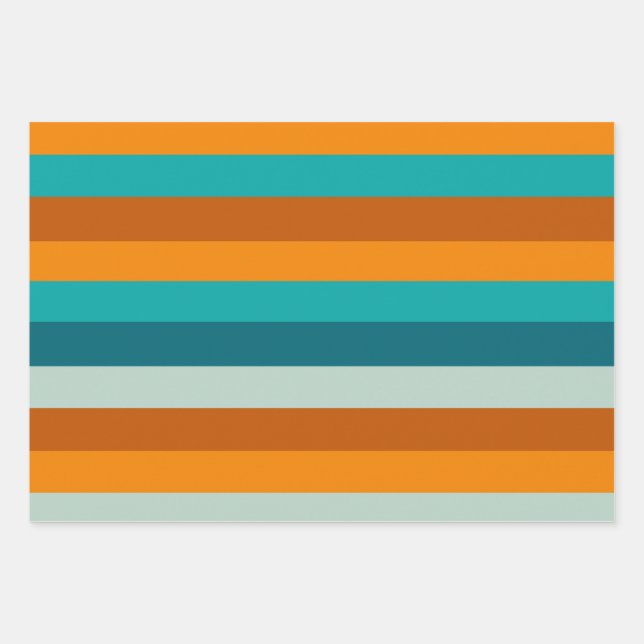 Summer Stripes Muster Aquamarines Aqua Orange Geschenkpapier Set (Vorderseite)