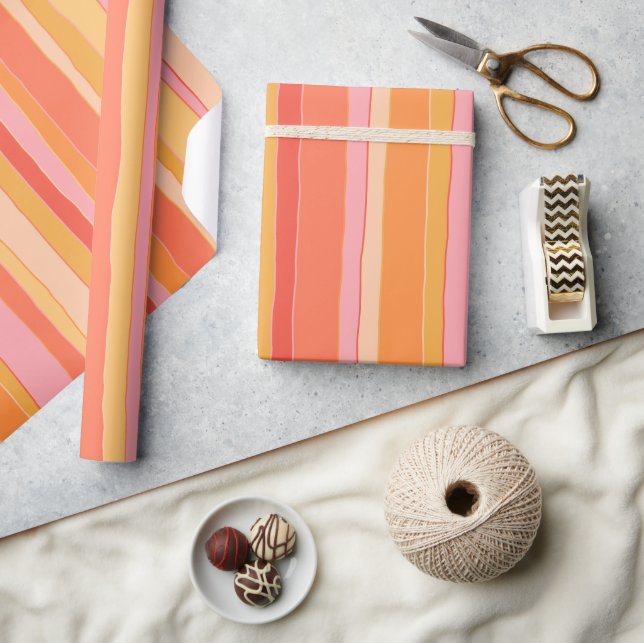 Summer Stripes Muster Korallenriff Orange Pink Gel Geschenkpapier (Kunsthandwerk)