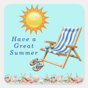 Summer Sun Beach Chair Sonnenbrille Flip FLops Quadratischer Aufkleber