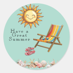 Summer Sun Beach Chair Sonnenbrille Red Flip FLops Runder Aufkleber