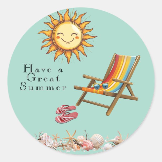 Summer Sun Beach Chair Sonnenbrille Red Flip FLops Runder Aufkleber (Vorderseite)