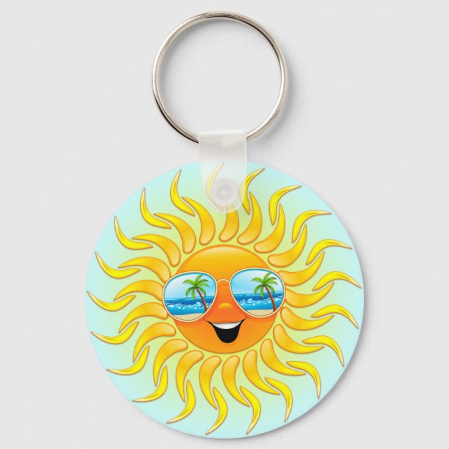 Summer Sun Cartoon mit Sonnenbrille Schlüsselanhän Schlüsselanhänger (Vorderseite)