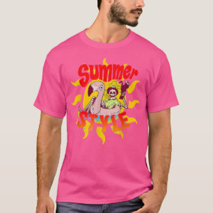 Summer Sun Pink Flamingo Cocktail Skelett Sommer T-Shirt