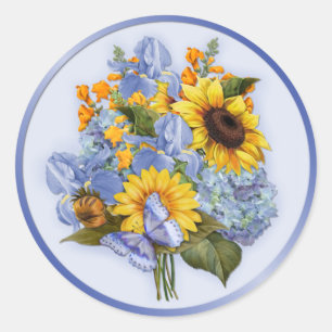 Summer Sunflower Bouquet Runder Aufkleber