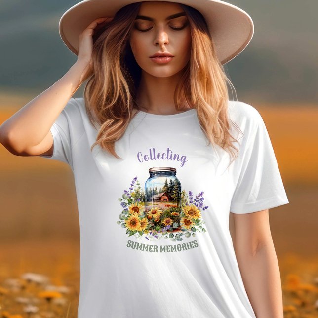 Summer Sunflower Camping Nature Individuelle Name  T-Shirt (Summer Sunflower Camping Nature Custom Name Text T-Shirt)