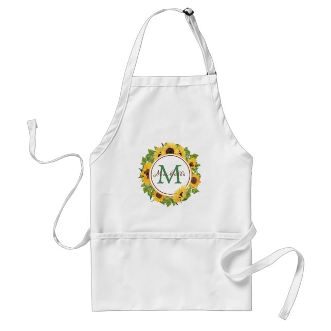 Summer Sunflower Circle Monogram Schürze (Vorne)