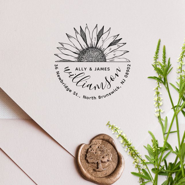 Summer Sunflower Couple Family Rücksendeadresse Permastempel (Von Creator hochgeladen)