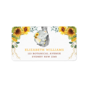 Summer Sunflower Elephant Baby Greenery Geburtstag Adressaufkleber