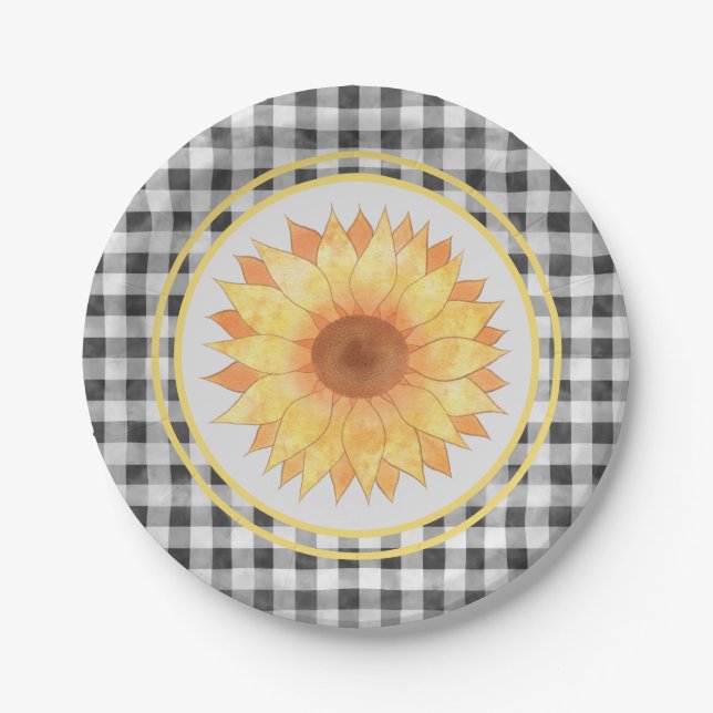Summer Sunflower Gingham Picnic Pappteller (Vorderseite)