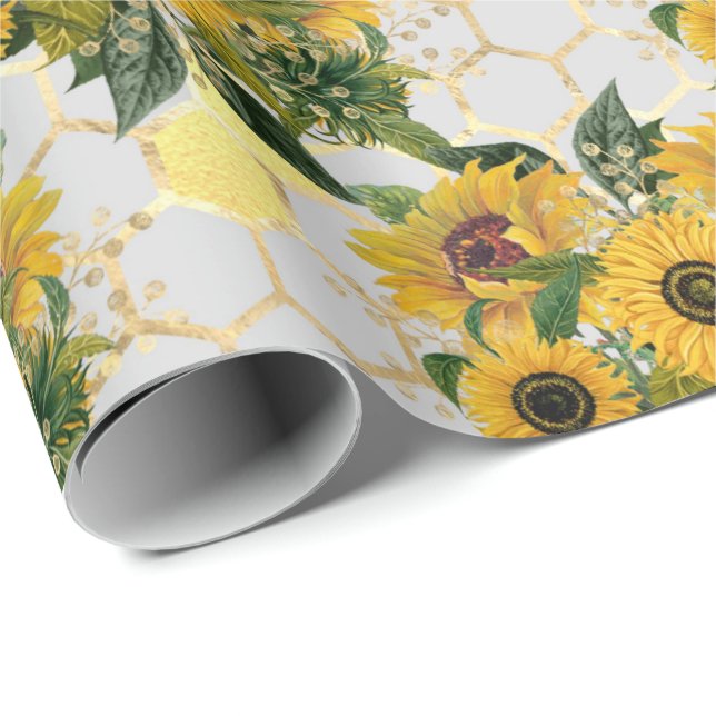 Summer Sunflower Gold Honeycomb Geschenk Geschenkpapier (Rolleneckpunkt)