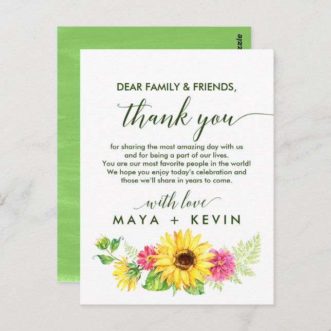 Summer Sunflower Vielen Dank Empfang Card Postkarte (Vorne/Hinten)