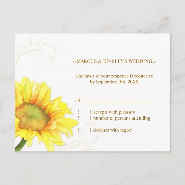 Summer Sunflower Vineyard Wedding RSVP Einladungspostkarte (Vorderseite)