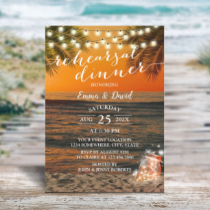 Summer Sunset Beach Hochzeitsessen Probe Einladung