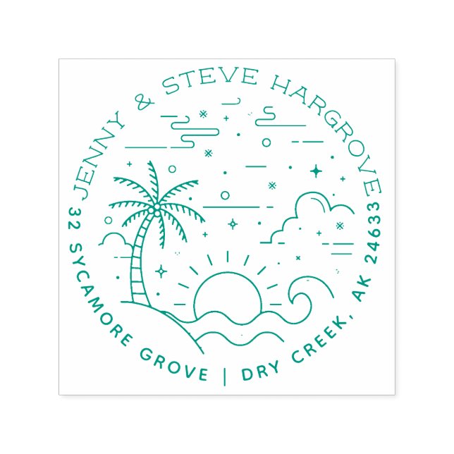 Summer Sunset Beach Verheiratetes Paar Rücksendead Permastempel (Design)