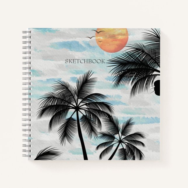 Summer Sunset Palm Tree Sketchbook Notizbuch (Vorderseite)