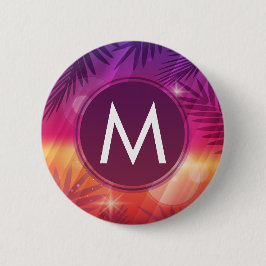 Summer Sunset Palm Trees Monogram Lila Orange Button