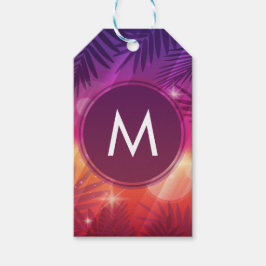 Summer Sunset Palm Trees Monogram Lila Orange Geschenkanhänger