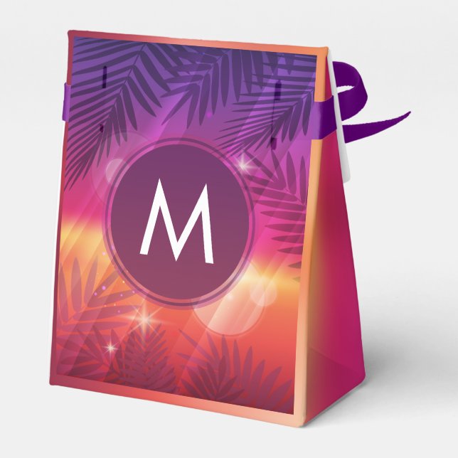 Summer Sunset Palm Trees Monogram Lila Orange Geschenkschachtel (Rückseite)