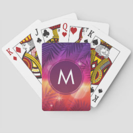 Summer Sunset Palm Trees Monogram Lila Orange Spielkarten