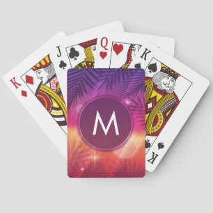 Summer Sunset Palm Trees Monogram Lila Orange Spielkarten