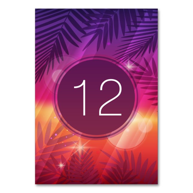 Summer Sunset Palm Trees Monogram Lila Orange Tischnummer (Vorderseite)