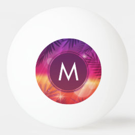 Summer Sunset Palm Trees Monogram Lila Orange Tischtennisball