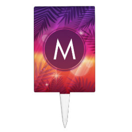 Summer Sunset Palm Trees Monogram Lila Orange Tortenpicker