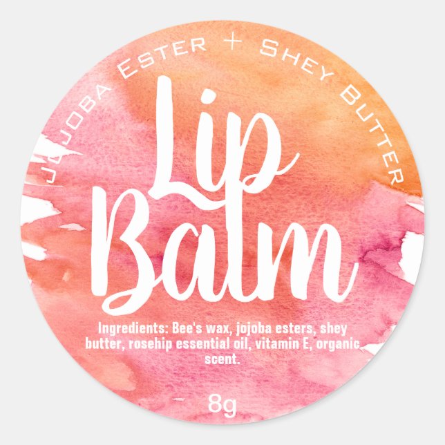 Summer Sunset Pink Orange Lip Balm Labels Runder Aufkleber (Vorderseite)