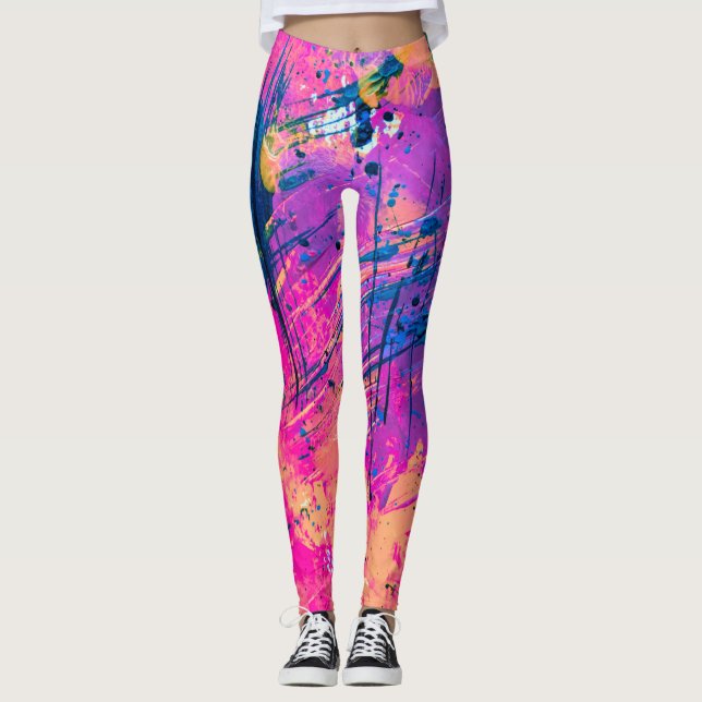Summer Sunset Spritzer Paint Abstrakt Leggings (Vorderseite)