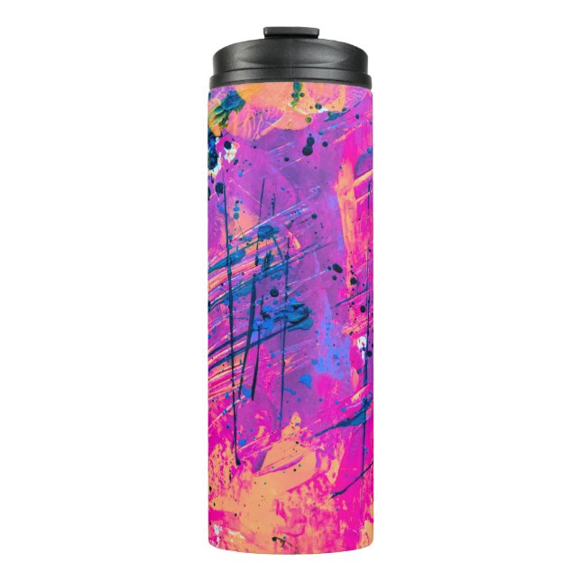Summer Sunset Spritzer Paint Abstrakt Thermosbecher (Vorderseite)