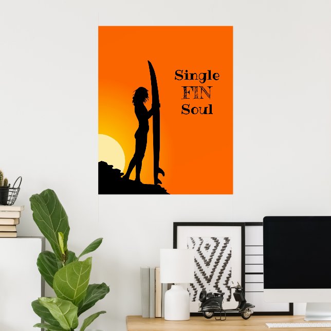 Summer Sunset Surfer Girl Single Fin Soul Poster (Heimbüro)