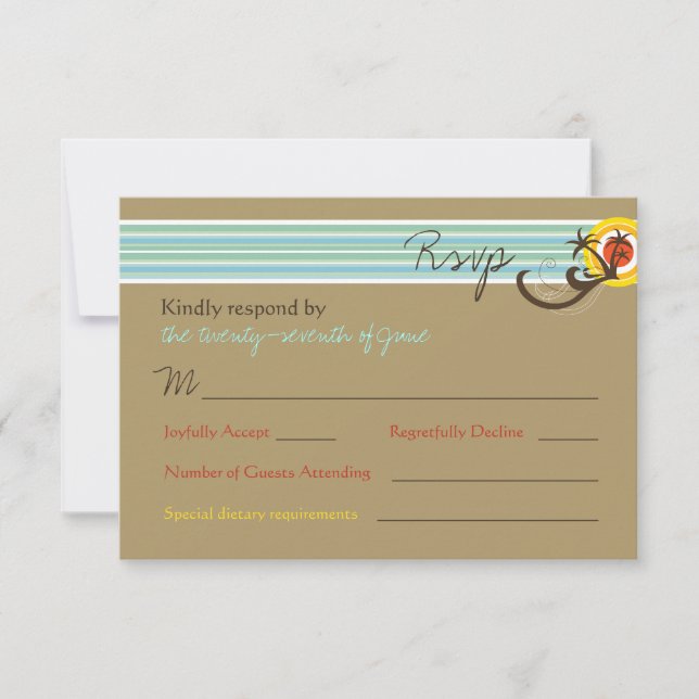 Summer Sunset Tropical Beach Wedding RSVP Card Karte (Vorderseite)