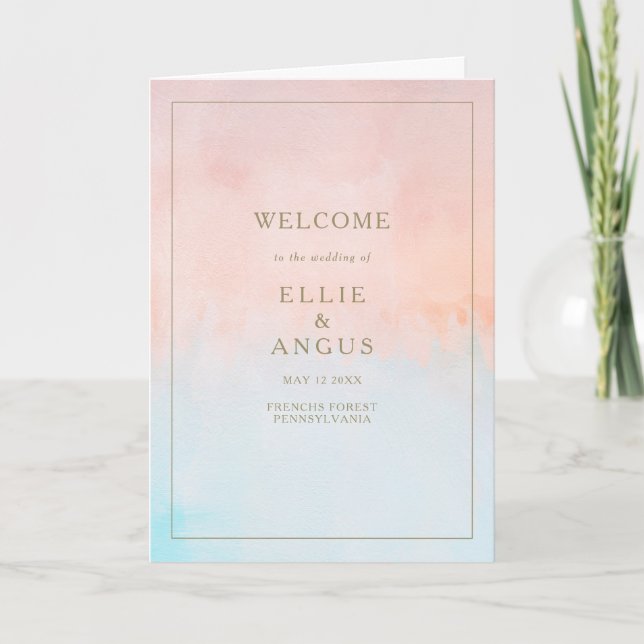 Summer Sunset Watercolor Folded Wedding Programm (Vorderseite)