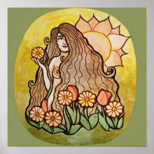 Summer Sunshine Goddess Sunflowers Gartengrün Poster