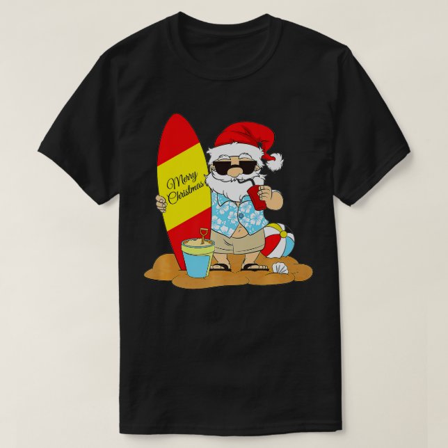 Summer Surboard Strand Santa Hawaii Weihnachten i T-Shirt (Design vorne)