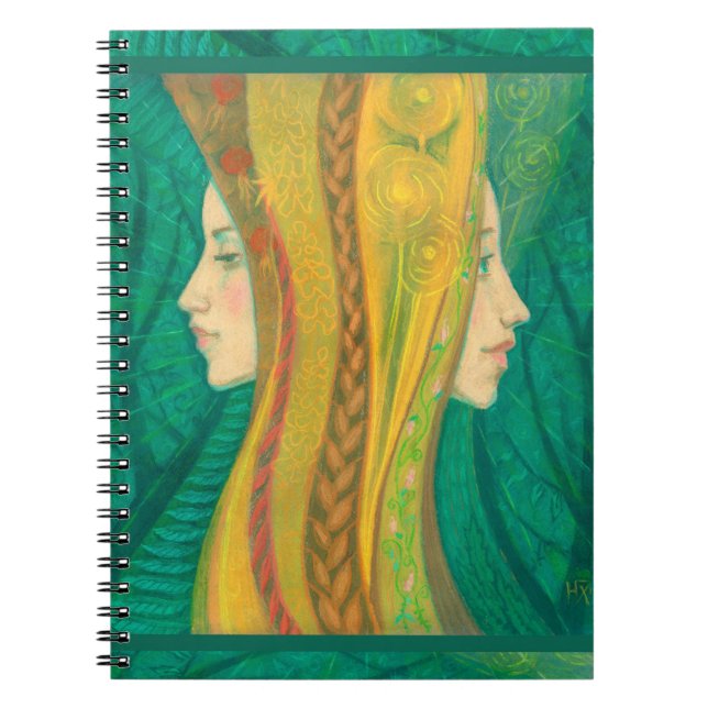 Summer, surreal art, forest fantasy green & yellow notizblock (Vorderseite)