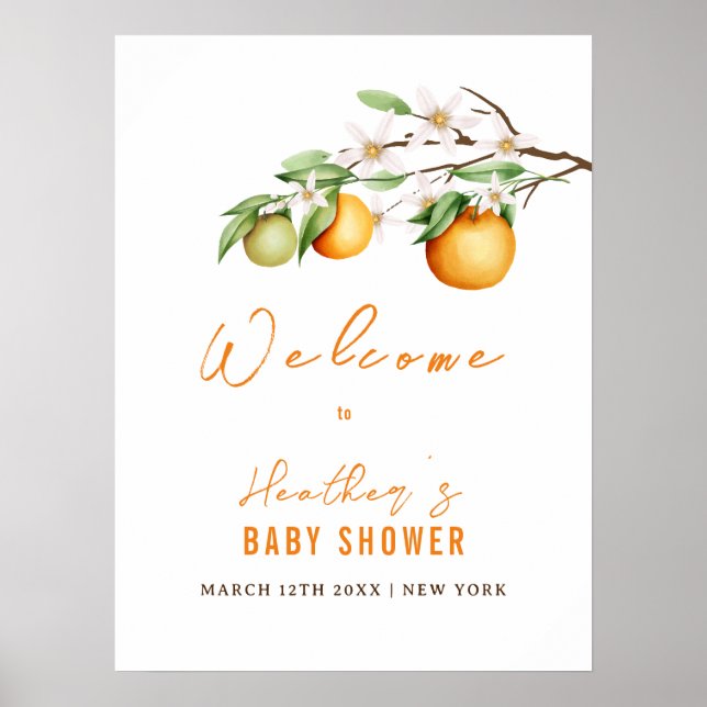 Summer Süsse Citrus Clementine Baby Dusche Willkom Poster (Vorne)