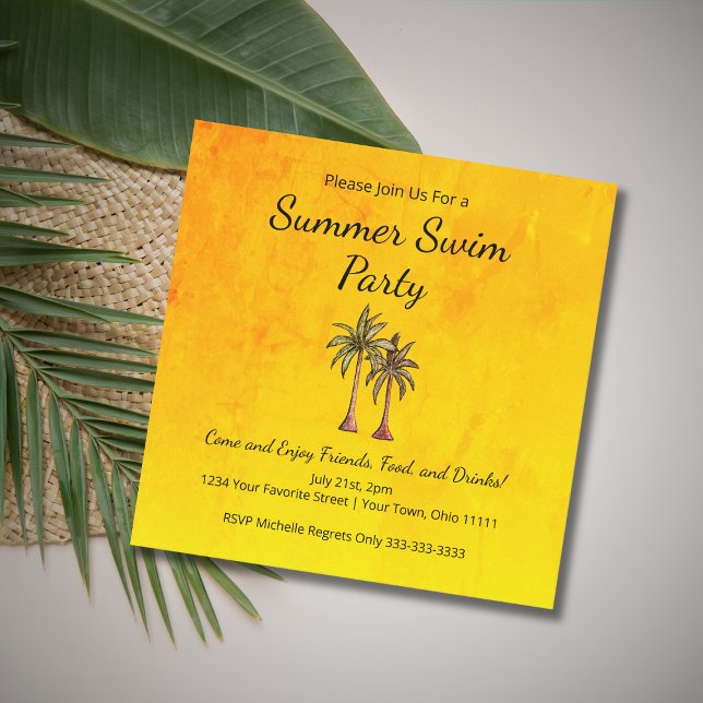 Summer Swim Pool Party Tropical Palm Trees Gold Einladung (Von Creator hochgeladen)