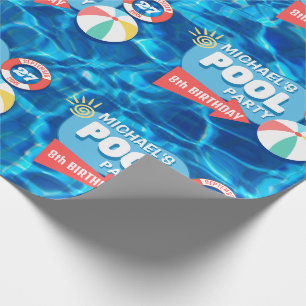 Summer Swimming Pool Party Tropical Birthday Blue Geschenkpapier