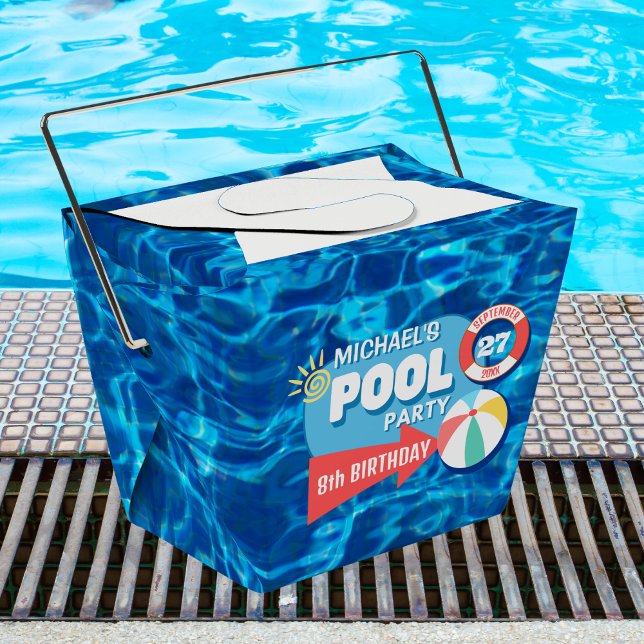 Summer Swimming Pool Party Tropical Birthday Blue Geschenkschachtel (Von Creator hochgeladen)